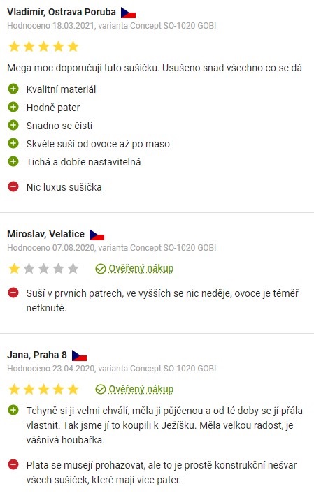 Recenze a zkušenosti se sušičkou ovoce Concept SO-1020